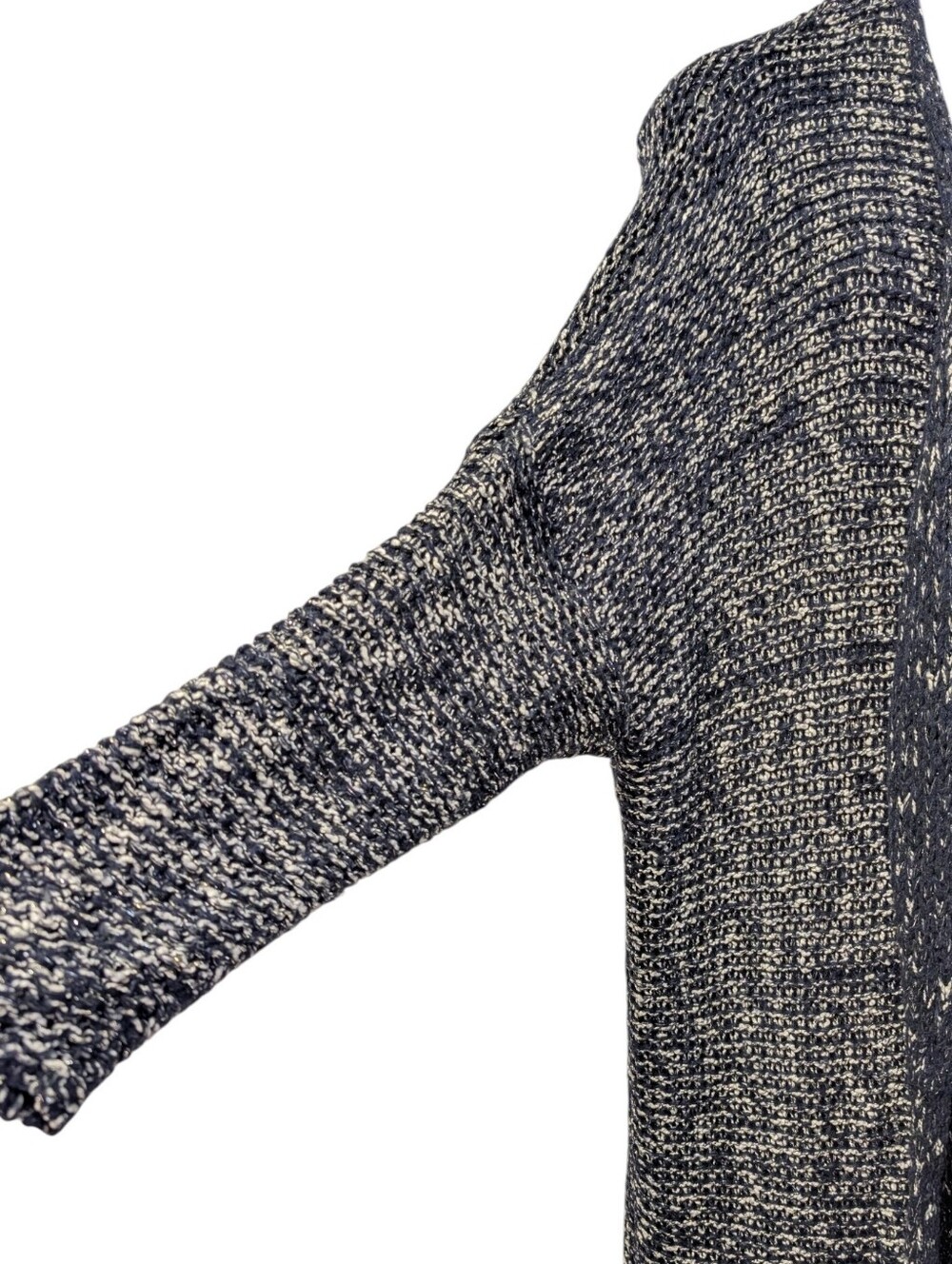Italian Made Navy Silver Wool Blend Long Open Front Knit Cardigan Duster Sz 1 - Picture 4 of 7